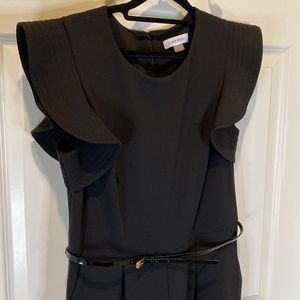 Calvin Klein Jumpsuit - Black with Ruffle Sleeve & Pockets & Belt